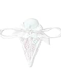 ShawGobow Sexy Bow Panties With Pompom,Lace G String Thongs For Women,Lingerie Underwear Christmas Valentines Wedding Night White Large
