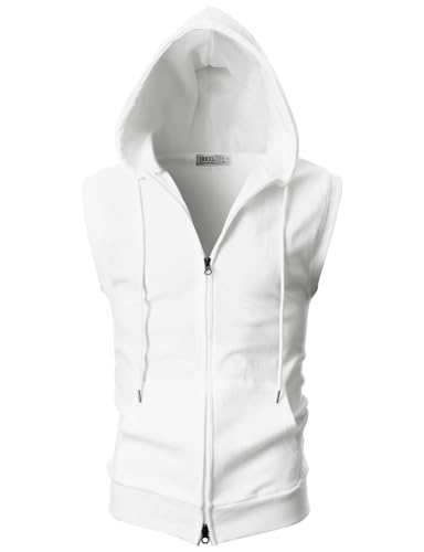 Image of Ohoo Mens Slim Fit Sleeveless Lightweight Zip Up Hooded Sweatshirt Vest Hoodie