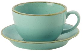 (322125SS & 132115SS) Seasons Range of Rustic Inspired Tableware by Porcelite ***Set of 4 Sea Spray Bowl Shape Cup 25cl/9oz and Sea Spray Saucers 16cm/6.25'' '***