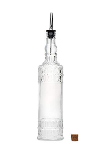 Large Clear Decorative Glass Bottle with Spout and Cork, 32oz, 1 Bottle - Design: JUS (3in X 11.9in)