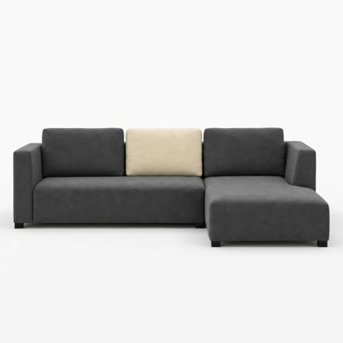 Image of FURNY Olympus 4 Seater RHS L Shape Sofa Set | Plush Velvet Suede Fabric | Modern Design | Soft Comfort Dual Color Cushions for Living Room, Office & Hotels (Dark Grey-Cream)