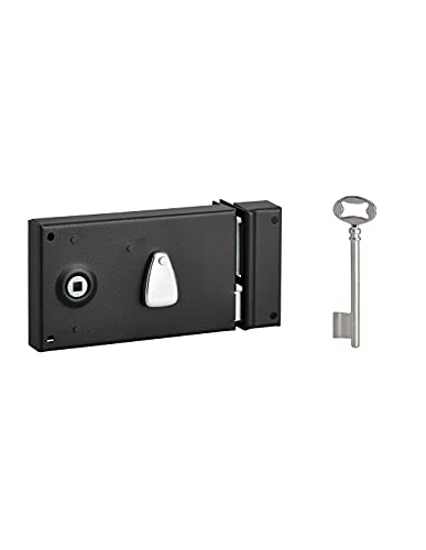 THIRARD - Serrure Horizontale en Applique à Clé à Fouillot pour Porte de Chambre - Droite - Axe 58 mm - 140 x 82 mm - Noir - 1 Clé - Mécanisme à 2 Tours