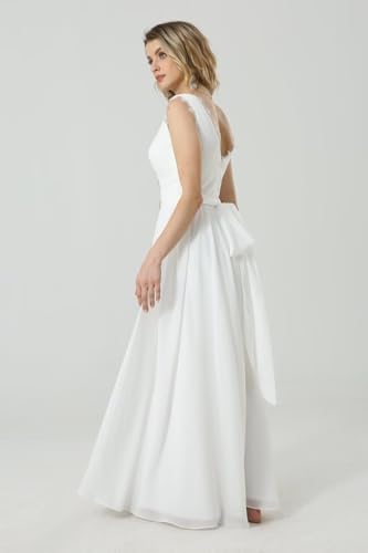 Image of Ivory Lace A-line Boho Wedding Dress Chiifon V-Neck Long Zipeer Beach Bride Gowns for Women