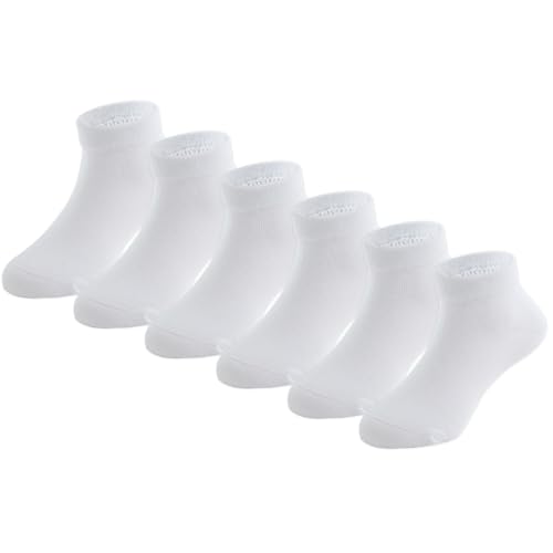 EPEIUS Kids' Low Cut Ankle Socks Cotton Seamless Toe Sport Athletic Socks for Boys Girls 8-11 Years White 6 Pack