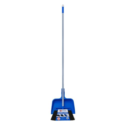 KOVAR Long-Handle Dustpan and Broom Set Back Pain-Free Design Upright Cleaning Combo with Adjustable Handle Blue