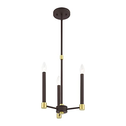 Image of Livex Lighting 46883-07 3 Light Bronze Chandelier, Bronze w /Satin Brass Accents