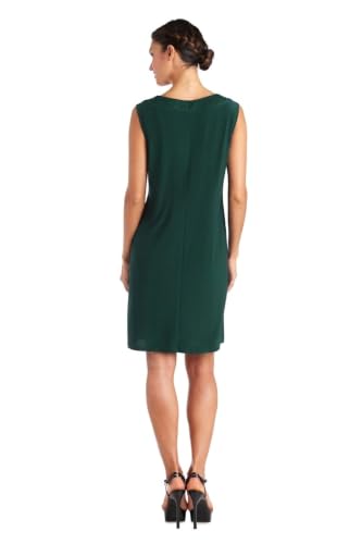 Image of R&M Richards Women's Elegant 2-Piece Shift Dress with Pleated Shimmer Duster Jacket for Mother of the Bride, Cocktail Attire