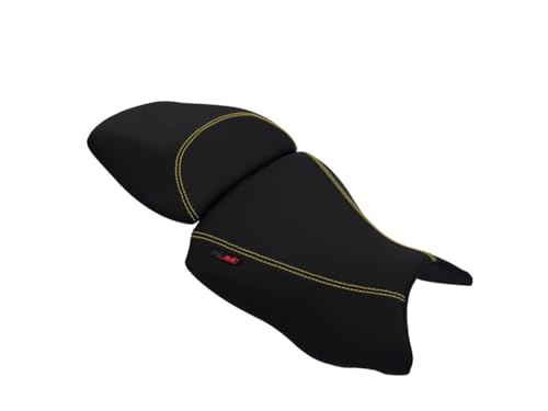 Housse de selle compatible avec Kawasaki ER-6N 2012-2017 noire coutures jaunes