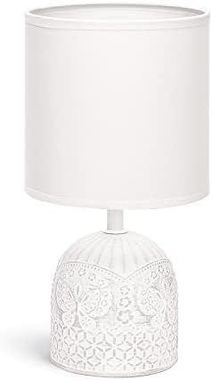 Aigostar Lampe Table Céramique Design Gris Motifs Blancs – Abat-jour Tissu, Douille E14, Style Moderne Élégant
