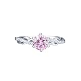 Round Cut 1.0ct Pink Moissanite Ring for Women Real 925 Sterling Silver D Color 6.5mm Engagement Jewelry-N05 (White Gold, 5)
