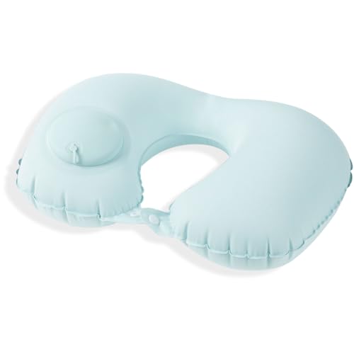 Vialifer ネックピロー コンパクト 飛行機 枕 昼寝枕 オフィス、自宅で休む、海外旅行 便利グッズ エア枕 首枕 (ライトブルー)