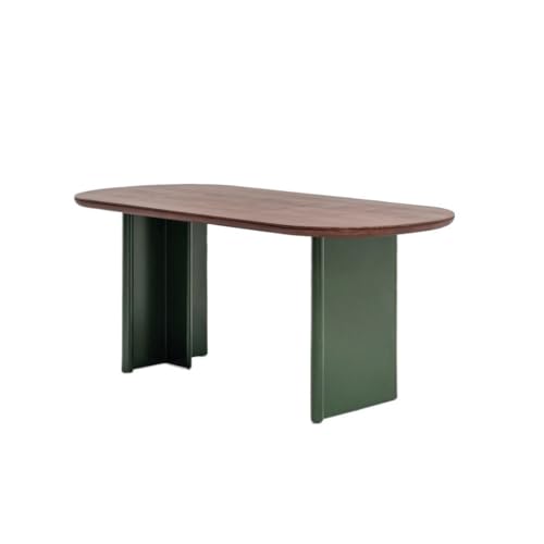 Dining Table Retro Dark Green Solid Wood Dining Table Simple Home Oval Dining Room Table