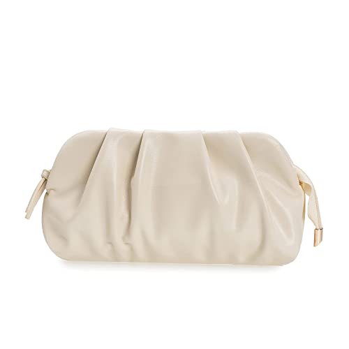 Charming Tailor Chic Soft Vegan Leather Clutch Bag Dressy Pleated Pu Evening Purse For Women (Off White) #TOP1