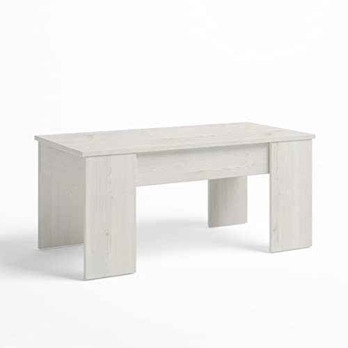 Homely - Mesa de Centro elevable Low Tablero de partículas melaminizado Color Blanco Nordic 100x50x45 cm