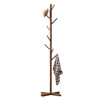 Wood Coat Rack Tree - Multi Hook Coat, Stand Entryway Bedroom Hallway Organizer for Coats Jackets Hats Scarves Pine Wood Floor | Standing Clothes Storage Rack Assembly