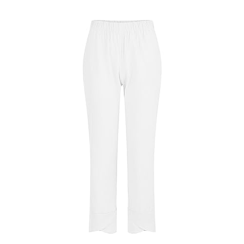 Generic Linen Pants Women Petite 2024 Summer Pants For Women Casual Pockets Cotton Linen Wide Leg Drawstring Elastic Waist Capris Crop Pants Slacks Trendy 2024 Pajamas Tall Long Straight Leg Vacation4