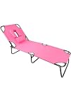 Garden Sun Lounger with Padded Headrest & Face Hole – Adjustable Reclining Outdoor Chair – Lightweight Portable Sunbed for Patio, Beach & Poolside (Pink)