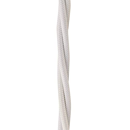ElekTek White Twisted Vintage-Style Braided Fabric Covered Lighting Flex Cable 2m Pack Length, 3-Core 6 Amp (0.75mm), EU Manufactured
