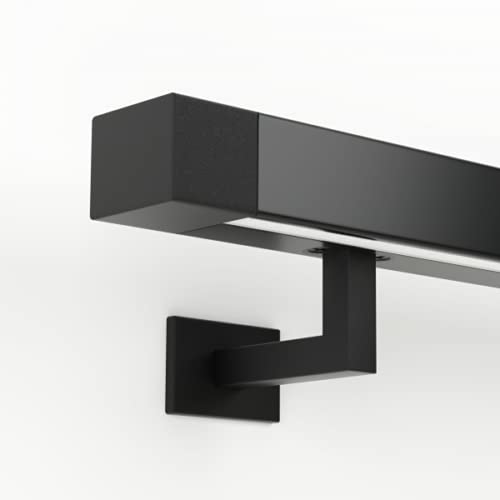 Pasamanos de madera con iluminación LED 200 cm roble 50 x 40 mm auténtica barnizada color negro