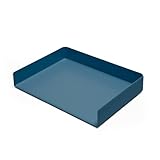 Poppin Stackable Landscape Letter Tray - Modular Lacquer Desk Trays for Office Organization, Color-Coordinated Office Supplies for Desk, Paper Trays (Slate Blue, Landscape Letter)