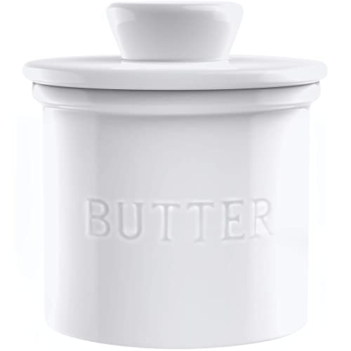 French Butter Crock For Counter With Water Line, On Demand Spreadable Butter, Ceramic Bell Style Butter Keeper To Leave On Counter, French Butter Dish With Lid, White #TOP7