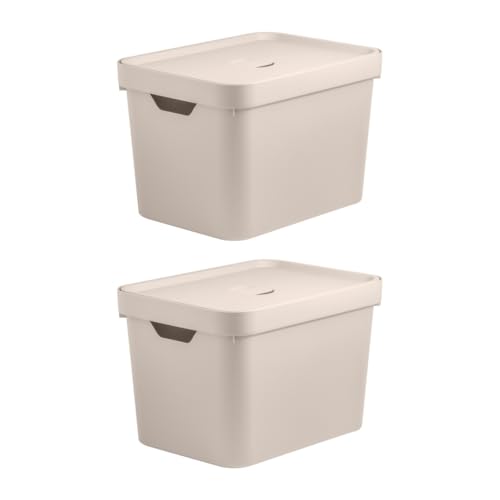 Kit 2 Caixas Organizadoras com Tampa Cube Ou 18 Litros 36 x 27 x 24,5 cm Cor:Bege