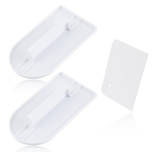 Pack of 2 Cake Smoothers with 1 Buttercream Scraper, Sturdy Plastic Sugar Art Cake Smoother, Flat Edge Smoothing Tool, Polisher Baking Tool for Cake Butter Baking (White)