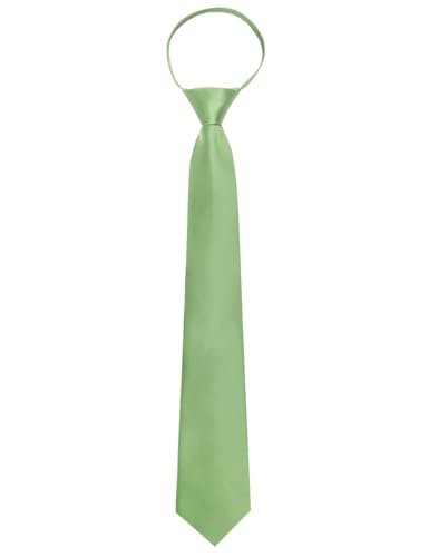 Image of YourTies Zipper Tie for Men Adjustable Pre-tied Satin Neckties and Pocket Square Set Solid Color Business Formal Wedding