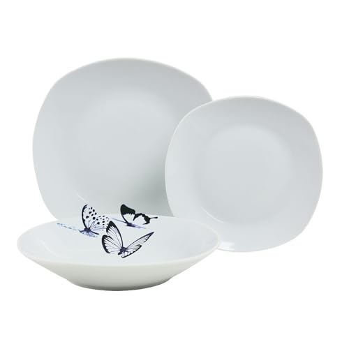 Cecaro Group – Set Tavola 18 Pezzi in Porcellana Bianca Quadrata