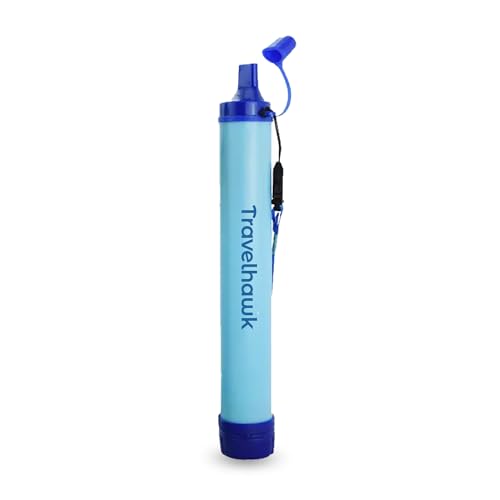 TravelHawk Wasserfilter Outdoor, 1500 Liter Trinkwasserfilter, Camping Zubehör, Outdoor Wasserfilter für Camping, Wandern, Klettern, Survival Wasserfilter, Notfallvorsorge, Wasserreiniger