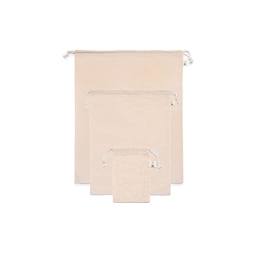 New Living Cotton Bag GOTS Certified Cotton | Large & Small Sizes 10x15cm, 30x40cm, 40x50cm | Reusable Bags | Shopping Bags | Food Storage Bag | Bread Vegetable Bags (30x40cm, 3 Pack)