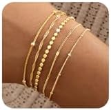 Striviio Gold Bracelets for Women, 14K Gold Plated Stackable Bracelet Stack Set Adjustable Charm Paperclip Chain Snake Link Layered Waterproof Jewelry Sets Gifts