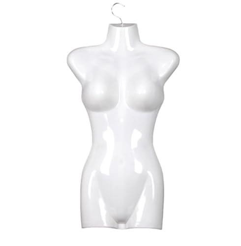 1 torso femenino – 70 cm de plástico – Parte superior del cuerpo semiplástico en color blanco – busto maniquí – media carcasa para mujer – Forma del busto – Maniquí con gancho – 1 pieza Dekotorso