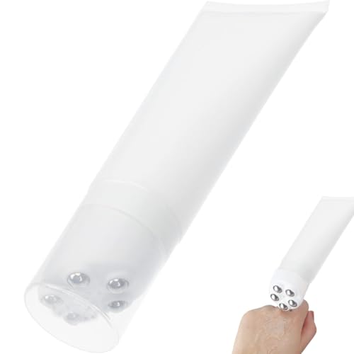 NIOMICO Sunscreen Roller Applicator 7x3 in Portable Refillable Roller Ball Applicator with Lid & 5 Massage Rolling Balls Leak-Proof Travel Empty Roll on Bottles for Body Lotion, Essential Oil (White
