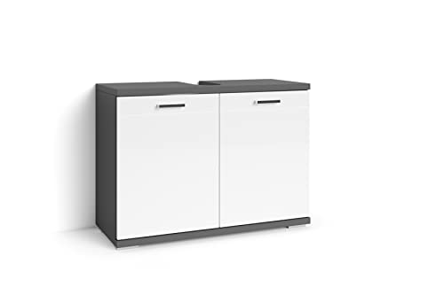 byLIVING Waschbeckenunterschrank Nebraska/Korpus matt anthrazit / 2 Türen Hochglanz weiß lackiert/Bad Waschtisch Unterschrank stehend/WABU 2-türig/B 80, H 59, T 31,5 cm byLIVING Waschbeckenunterschrank Nebraska/Korpus matt anthrazit / 2 Türen Hochglanz weiß lackiert/Bad Waschtisch Unterschrank stehend/WABU 2-türig/B 80, H 59, T 31,5 cm