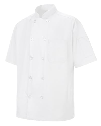 Ousafeve Unisex White Chef Coat for Men Women Short Sleeve (XX-Large, White_Short) - Thumbnail 2