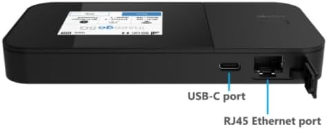 Inseego MiFi X Pro 5G M3000 Mobile Hotspot showing the USB-C port and RJ45 Ethernet port.