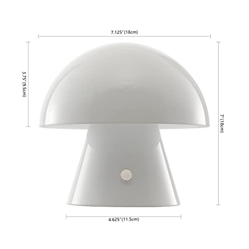 JONATHAN Y 7" White Rechargeable Cordless Mushroom Table Lamp, Portable LED Nightstand Lamp for Bedroom Living Room, Metal Shade, 3-Way Dimmable Touch Sensor Modern Accent (JYL7116B) by JONATHAN Y - Image 6