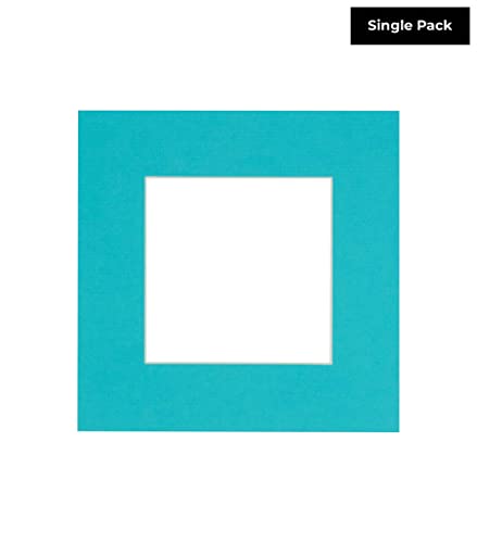Aquamarine Blue Acid Free 16x16 Square Picture Frame Mat with White Core Bevel Cut for 12x12 Pictures - Fits 16x16 Frame - Pack of 1 Matboard Show Kit With Acid Free Backing & Clear Bag