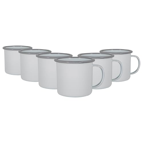Argon Tableware Enamel Mugs - 375ml - Pack of 6 - Grey Metal Insulated Coloured Coffee Mugs Lightweight Camping Cups for Drinking Tea, Hot Chocolate, Coffee
