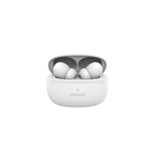 Philips TAT1150WT/94 Premium Wireless Earbuds with ANC,Quad Mic ENC,Up to 55 Hr Playtime, 13mm Neodymium Drivers,Multipoint, ergonomically Designed,IPX5 Water Resistance,Fast Charging(Bright White)