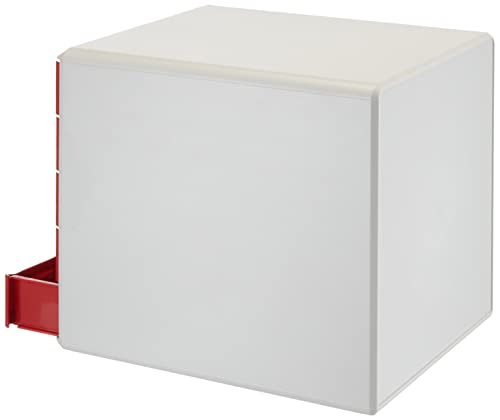 Leitz Post-Set mit 5 Schubladen, Schubladenset zur Aufbewahrung von Dokumenten und Büromaterialien, Grau/Rot, 52800025