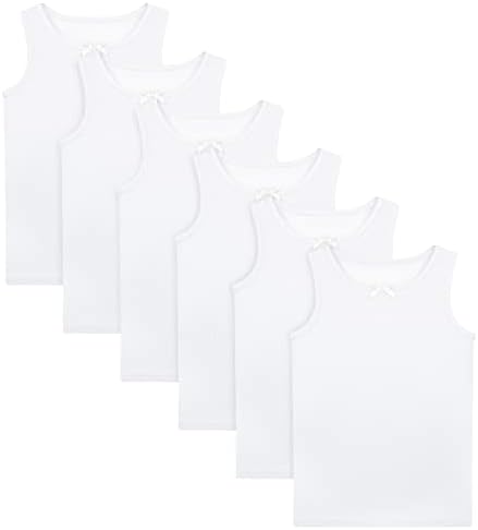 Cooraby 6 Pack Kids Tank Top Solid Kids Cotton Undershirt Value Girls Tank Top Sleeveless Tees for Little Girls White