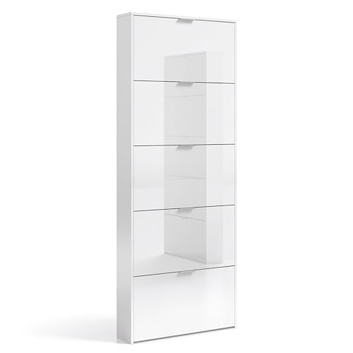 Miroytengo Zapatero Entrada Recibidor Armario Glow, Estilo Multifuncional Color Blanco Brillo 70x180x17 cm