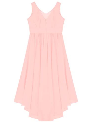 Youth Girls Pleated V Neck Wedding Party Dress Flower Girls High Low Proms Pageant Ball Gown4