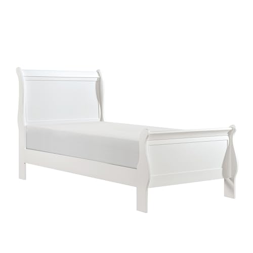 Benzara Vele Twin Size Bed with Panel Headboard- Sleigh Design- White Wood Finish