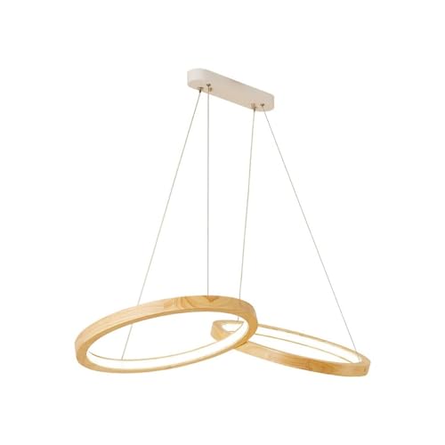 Suspension LED bois 2 anneaux réglable pour en finir avec l'éclairage froid du salon