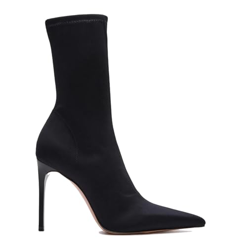 Foklysp Women's Black Stretch Satin Pointed - Toe Stiletto Heel