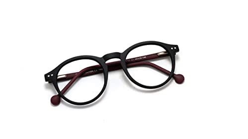 Óculos Armação De Grau Retro Redondo Unissex Com Lentes Sem Grau (Preto-Vermelho)