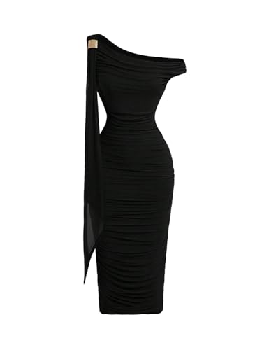 Robe moulante femme col asymétrique chic coupe crayon ajustée
